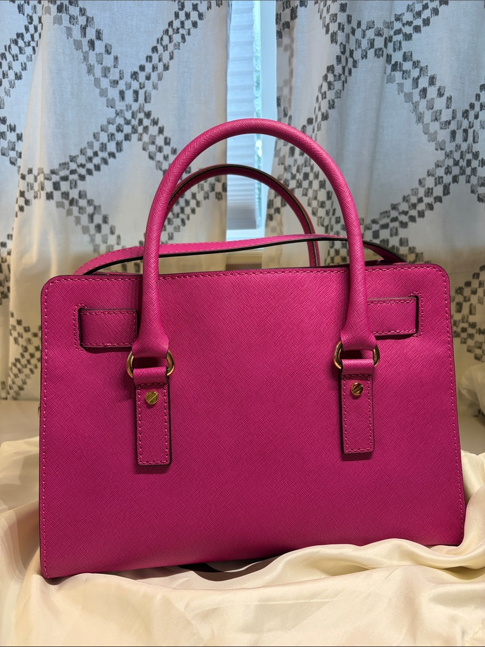 Michael Kors Fuchsia Purple Hamilton Saffiano Leather Satchel with Gold Hardware - Picture 3 of 10